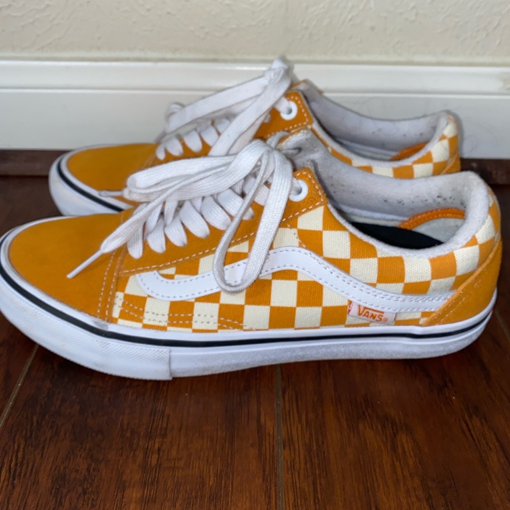 orange checkerboard vans old skool